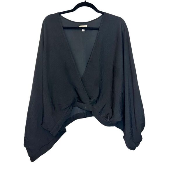 Silence + Noise Deep V Neck Balloon Sleeve Rayon Blend Draped Blouse Black XL - Picture 1 of 4